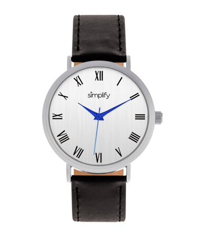Shop Simplify The 2900 Black Genuine Leather Band Watch, 44mm In Silver-tone/black
