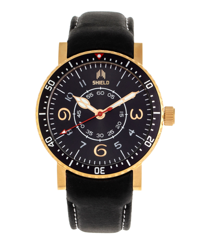 Shop Shield Gilliam Diver Black Or Dark Brown Or Light Brown Genuine Leather Band Watch, 43mm In Gold-tone/black
