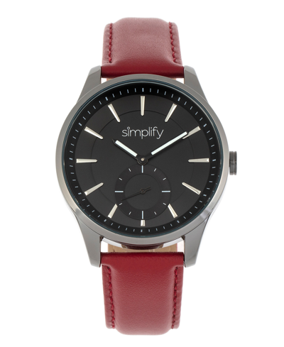 Shop Simplify The 6600 Series Black Or Brown Or Red Or Orange Or Blue Genuine Leather Band Watch, 44mm In Red/black