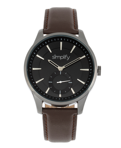 Shop Simplify The 6600 Series Black Or Brown Or Red Or Orange Or Blue Genuine Leather Band Watch, 44mm In Brown/black