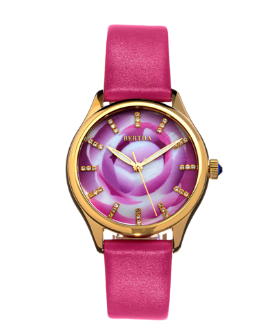 Shop Bertha Georgiana Black Or Blue Or Magenta Or Pink Or Black Or Beige Genuine Leather Band Watch, 38mm In Gold-tone/pink