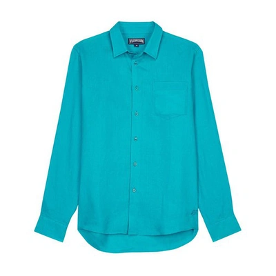 Shop Vilebrequin Solid Linen Shirt In Ming Blue