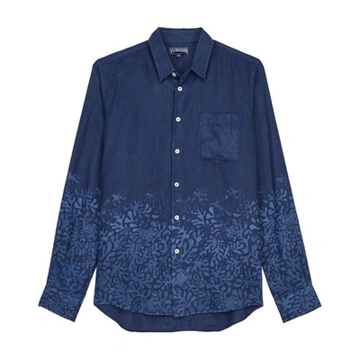 Shop Vilebrequin Tropical Turtles Linen Shirt In Navy Blue