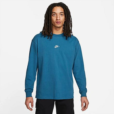 Shop Nike Men's Sportswear Premium Essentials Long-sleeve T-shirt In Dark Marina Blue/light Bone