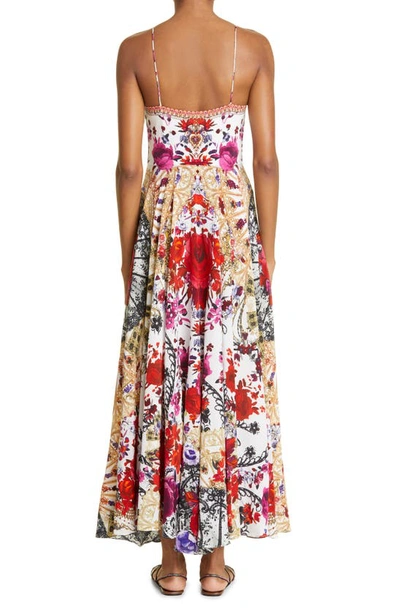 Shop Camilla Rose Print Tie Front Silk Midi Dress In Reign Of Roses