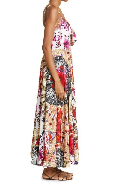 Shop Camilla Rose Print Tie Front Silk Midi Dress In Reign Of Roses