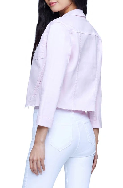 Shop L Agence Janelle Raw Cut Slim Denim Jacket In Soft Pink