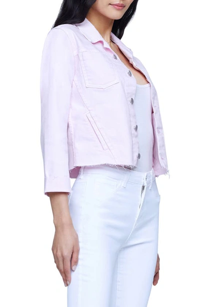 Shop L Agence Janelle Raw Cut Slim Denim Jacket In Soft Pink