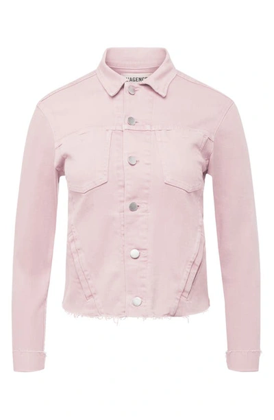 Shop L Agence Janelle Raw Cut Slim Denim Jacket In Soft Pink