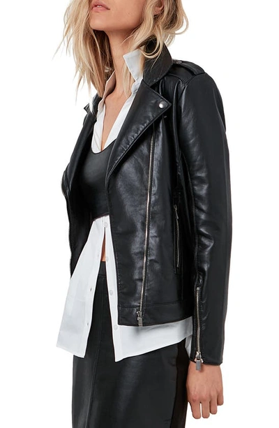 Shop As By Df Cult Recycled Leather Blend Moto Jacket In Black