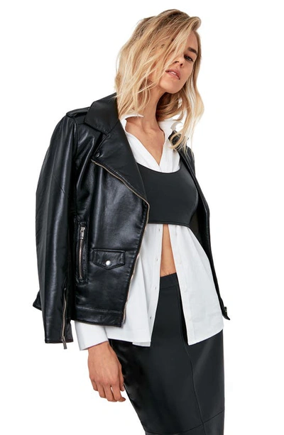 Shop As By Df Cult Recycled Leather Blend Moto Jacket In Black