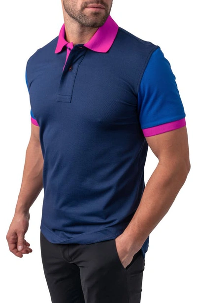 Shop Maceoo Mozart Regular Fit Colorblock Egyptian Cotton Button-up Polo In Blue