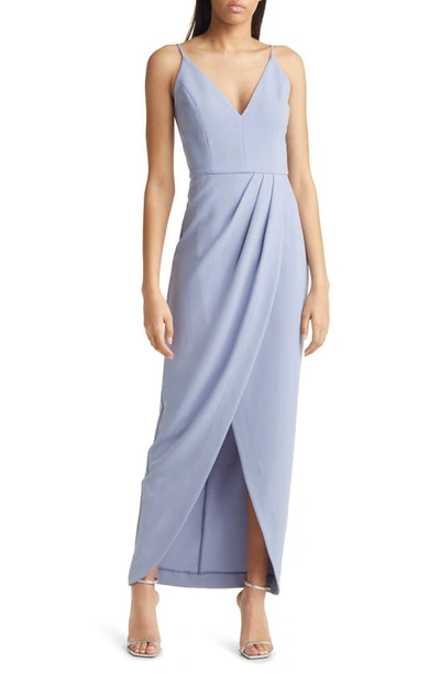 Shop Wayf The Ines V-neck Tulip Gown In Dusty Blue