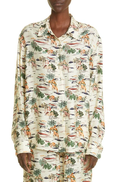 Shop Khaite Garo Silk Button-up Shirt In Natural / Multi