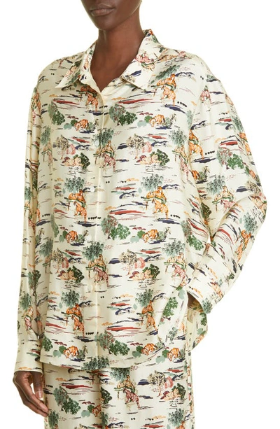 Shop Khaite Garo Silk Button-up Shirt In Natural / Multi