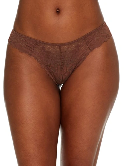 Shop Bare X Bare Necessities The Essential Lace Thong In Brunette