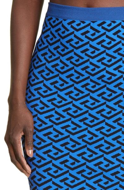 Shop Versace La Greca Jacquard Midi Skirt In Blue