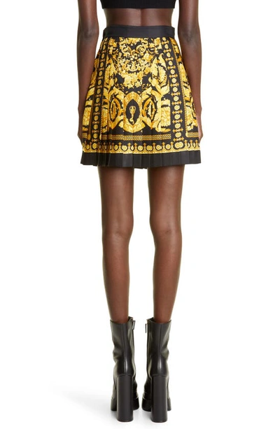 Shop Versace Barocco Print Pleated Silk Skirt In Black Gold