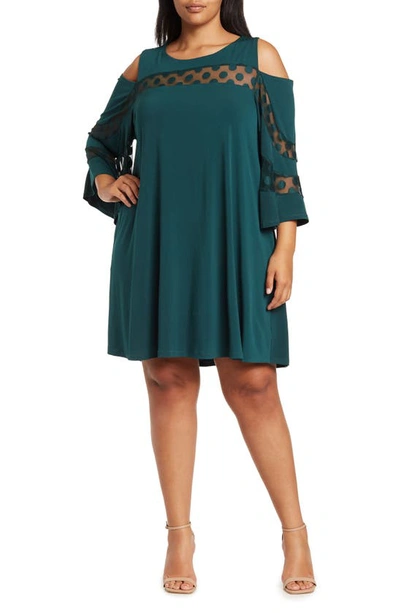 Nina Leonard Jewel Neck Cold Shoulder Three-quarter Sleeve Dress In Rich Pine