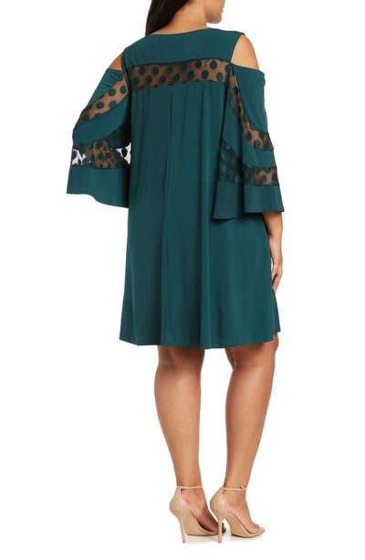 Nina Leonard Jewel Neck Cold Shoulder Three-quarter Sleeve Dress In Rich Pine