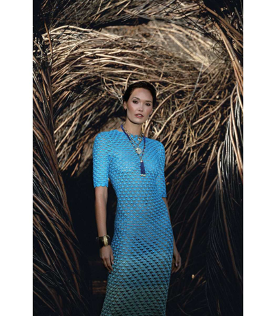 Shop Alejandra Alonso Rojas Crochet Dress With Fringe In Blue Degrade