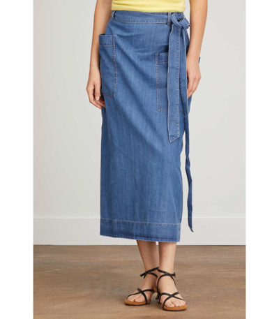 Shop Tibi Summer Lean Back Wrap Skirt In Light Denim In Blue