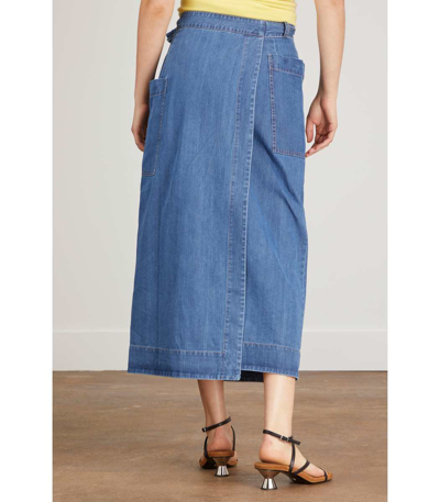 Shop Tibi Summer Lean Back Wrap Skirt In Light Denim In Blue