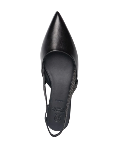 Shop Brunello Cucinelli Monili-chain Leather Ballerina Shoes In Black