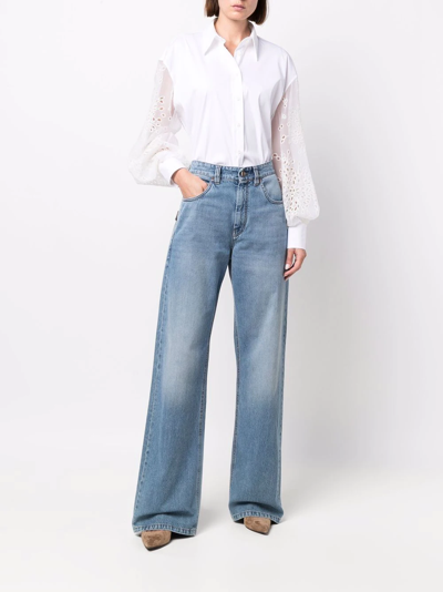 Brunello Cucinelli Broderie Anglaise Long-sleeved Shirt In White