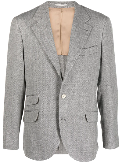 Shop Brunello Cucinelli Woven Wool Blazer In Grey