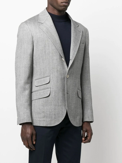 Shop Brunello Cucinelli Woven Wool Blazer In Grey