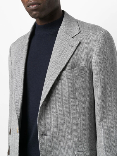 Shop Brunello Cucinelli Woven Wool Blazer In Grey