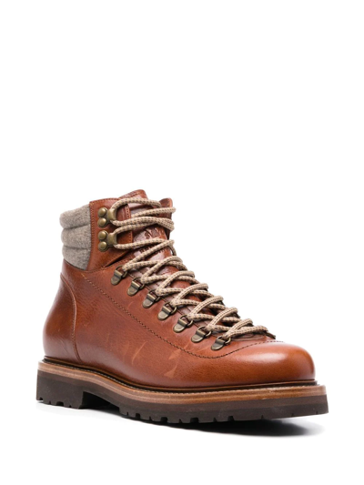 Shop Brunello Cucinelli Padded Ankle Lace-up Boots In Brown