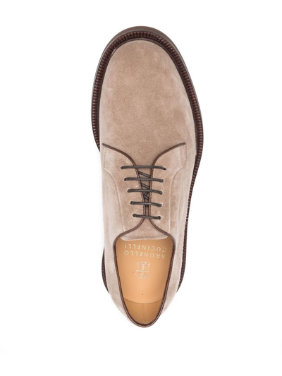 Brunello Cucinelli Suede Derby Shoes In Orange