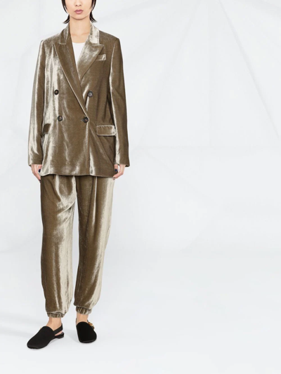 Brunello Cucinelli Double-breasted Velvet Blazer In Green