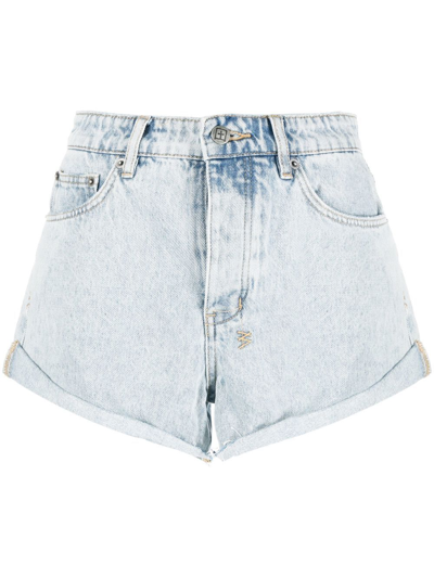 Shop Ksubi Bleached-wash Denim Shorts In Blau