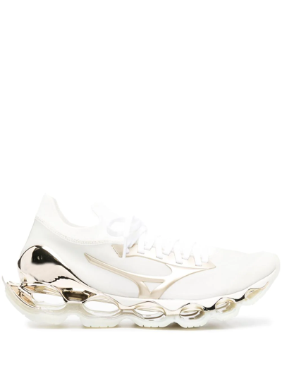 Shop Mizuno Metallic-panel Detail Sneakers In White