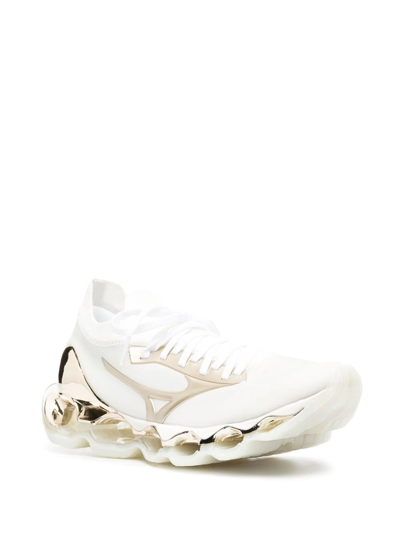 Shop Mizuno Metallic-panel Detail Sneakers In White