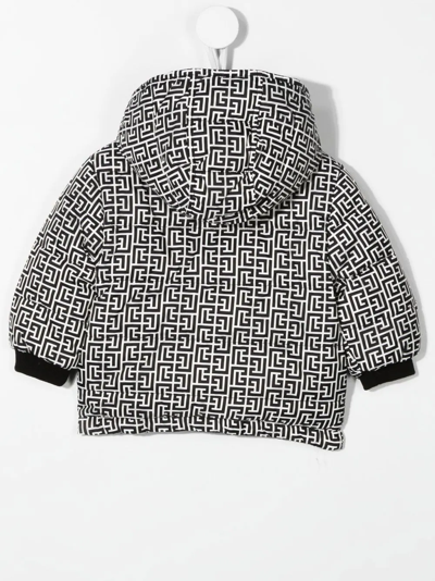 Shop Balmain Monogram-print Hooded Padded Jacket In Black