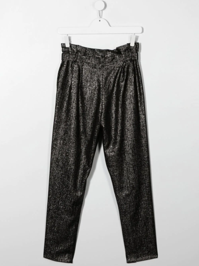 Balmain Metallic-finish Belted Trousers In Black