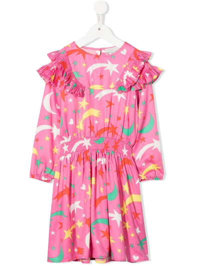 Shop Stella Mccartney Space-print Ruffled Dress In Pink