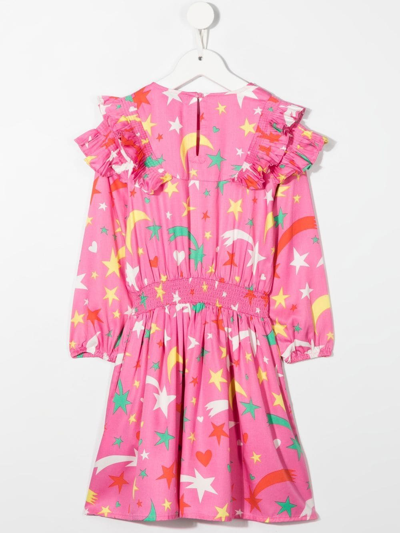 Shop Stella Mccartney Space-print Ruffled Dress In Pink