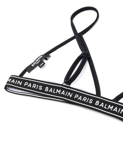 Shop Balmain Teen Logo-band Triangle Bikini In Grey