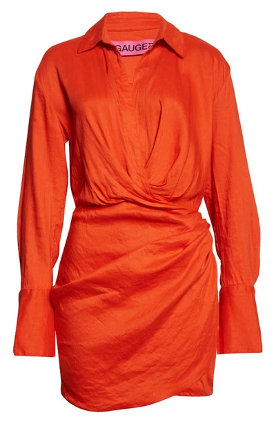 Shop Gauge81 Naha Linen Blend Mini Shirtdress In Blood Orange