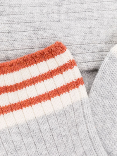 Brunello Cucinelli Stripe-trimmed Cashmere Socks In Grey