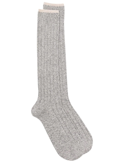 Shop Brunello Cucinelli Contrast-trimmed Cashmere Socks In Grey