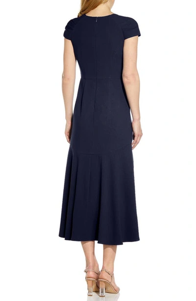 Shop Adrianna Papell Divine Crepe Midi Cocktail Dress In Midnight