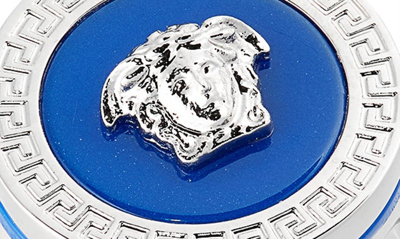 Shop Versace Round Medusa Ring In Palladium-royal Blue