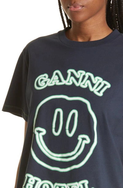 Shop Ganni Logo Organic Cotton Graphic Tee In Sky Captain