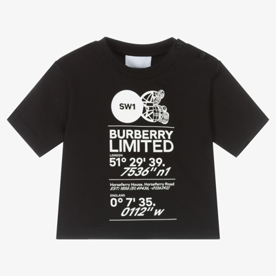 Shop Burberry Black Cotton Logo Baby T-shirt